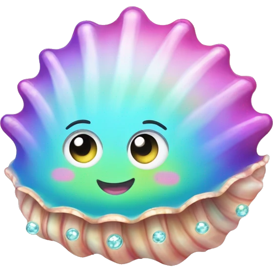 Kawaii rainbow pastel bedazzled sea shell with eyes emoji