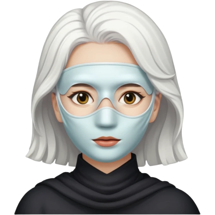 white haired woman with half white mask, mask covers left side emoji