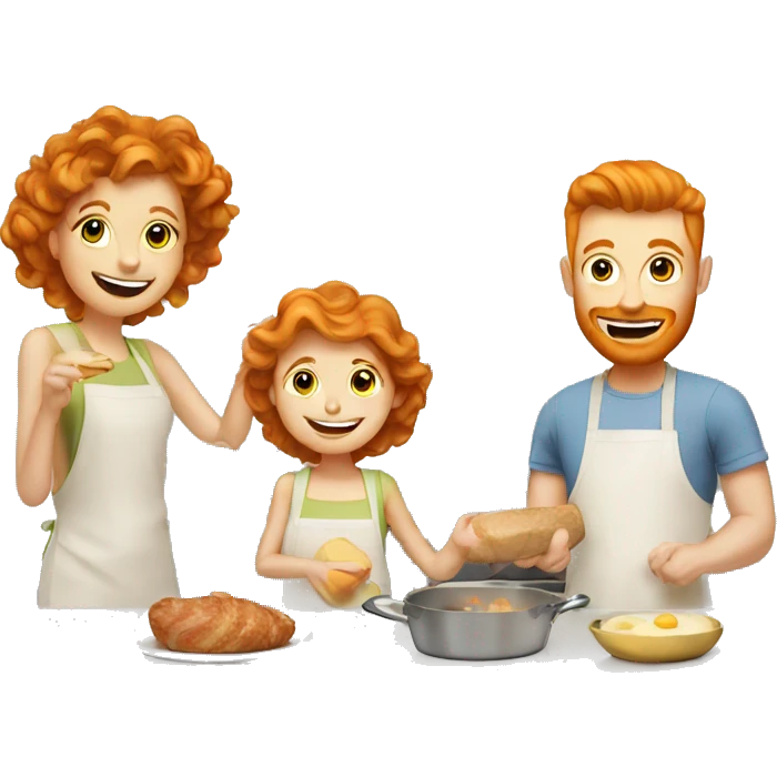 Ginger family preparing breakfast at kitchen  emoji