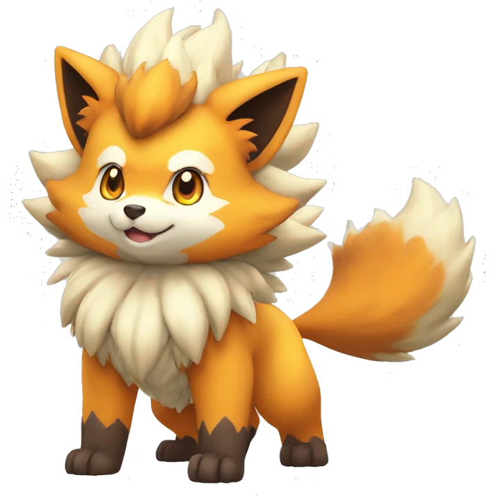 Colorful Shiny Kawaii Cute Arcanine—Vulpix-Fakémon-Pokémon full body emoji