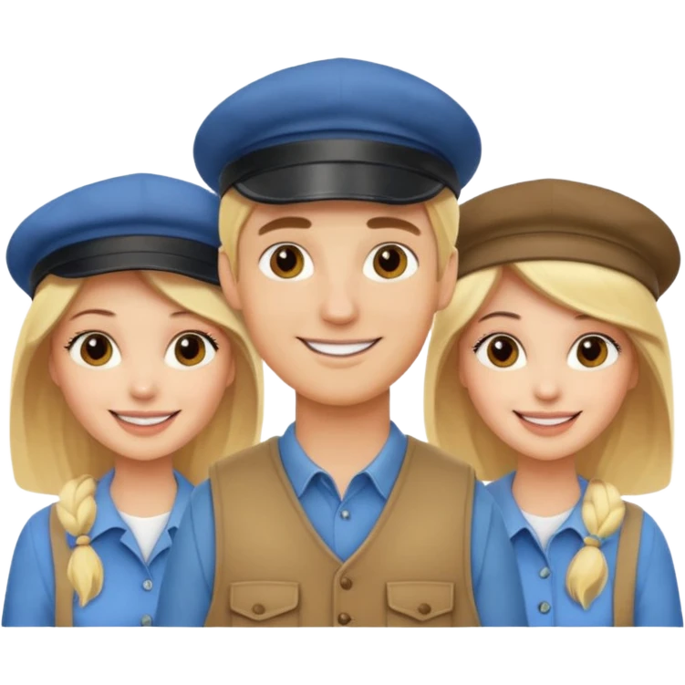 Two blonde women and a man with cap on  emoji