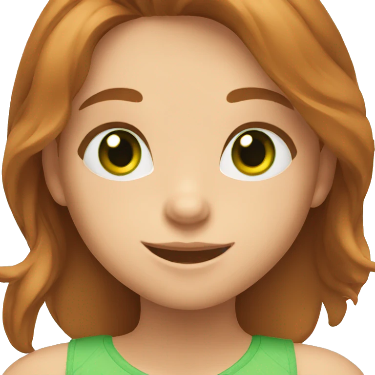 Girl masha with chestnut hair and green eyes smiles emoji