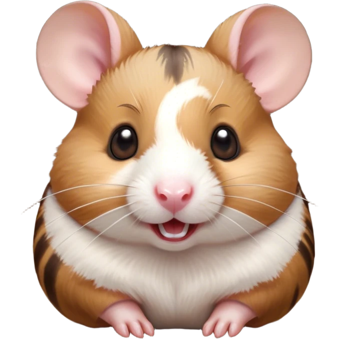 Cinematic Comical Brown and White Banded Hamster Portrait Emoji, Head tilted dramatically with an exaggeratedly amused expression, featuring a striking fur with bold brown and white banded patterns, wide, expressive dark eyes filled with playful disbelief, Simplified yet hilariously expressive features, highly detailed, glowing with a slightly sassy glow, high shine, dramatic yet playful, stylized with an air of cheeky mischief, bright and endearing, soft glowing outline, capturing the essence of a spirited and over-the-top hamster, so meme-worthy it feels like it could side-eye its way into internet fame instantly! emoji