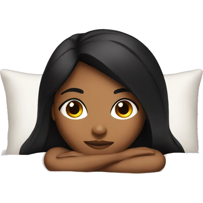 Brown skin girl with straight black hair in bed emoji