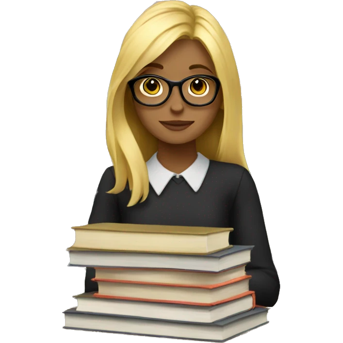 Blonde girl wearing glasses sitting surrounded by books  emoji