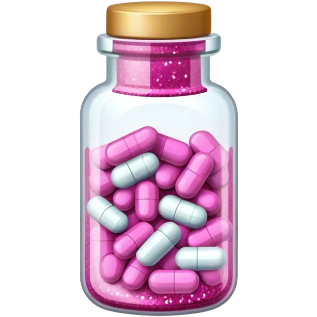 Small bottle full of pills with pink glitter in them  emoji