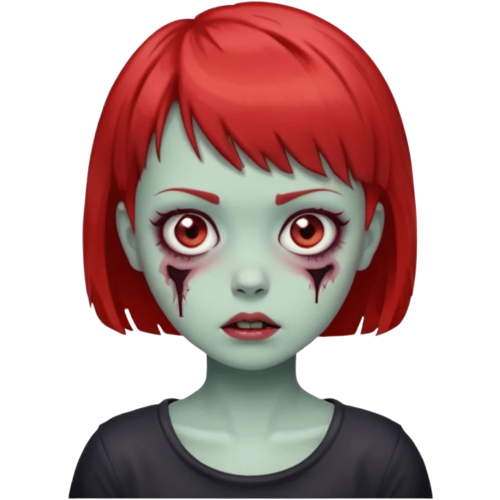 red short hair cute zombie girl with short bangs emoji