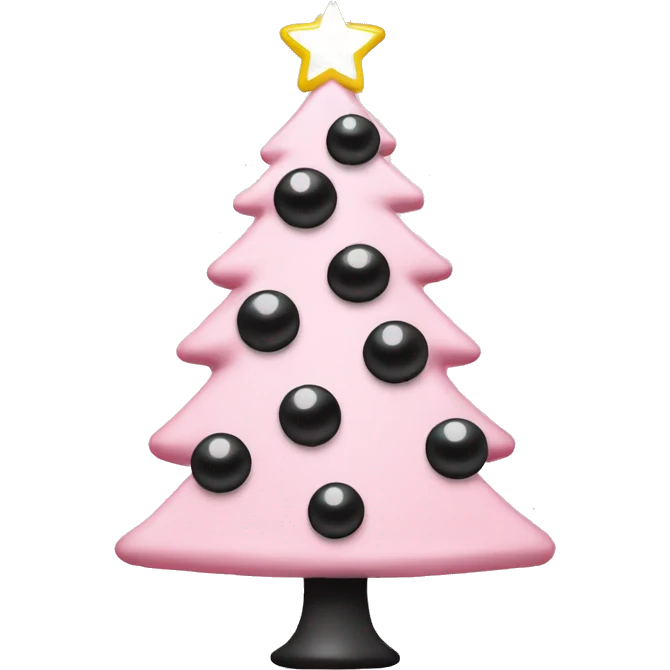 light pink Christmas tree with white lights and black ornaments  emoji