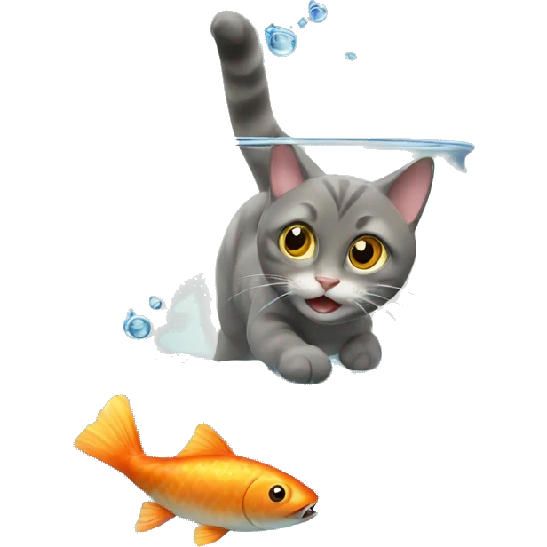 Cat trying to catch a fish from fish bowl emoji