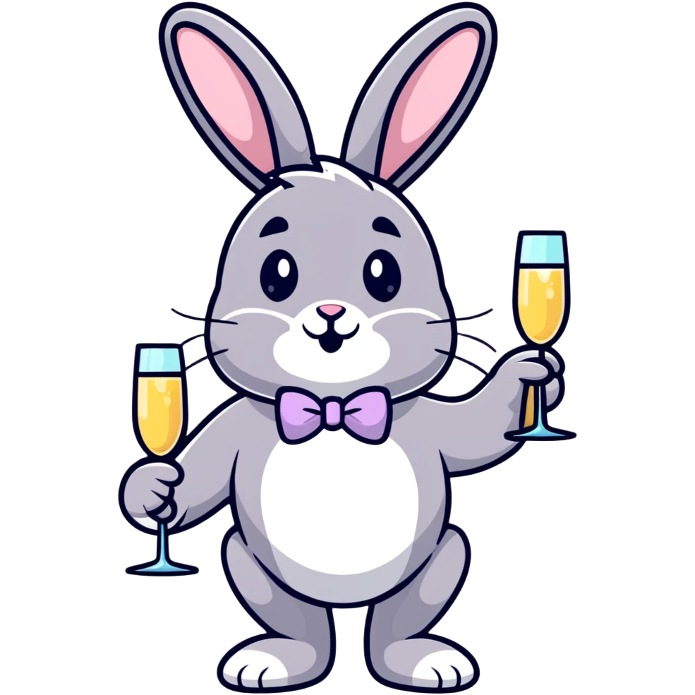 Fancy Easter bunny with champagne glass emoji