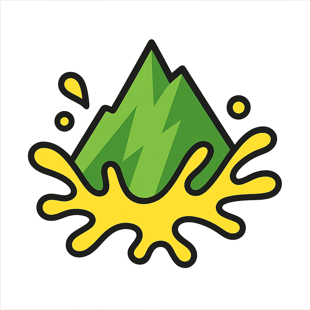 stylized icon of a Mountain Dew splash, energetic, green and yellow, minimal details, no text emoji