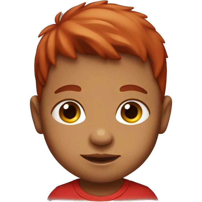 baby boy, red t-shirt, red hair, brown eyes emoji