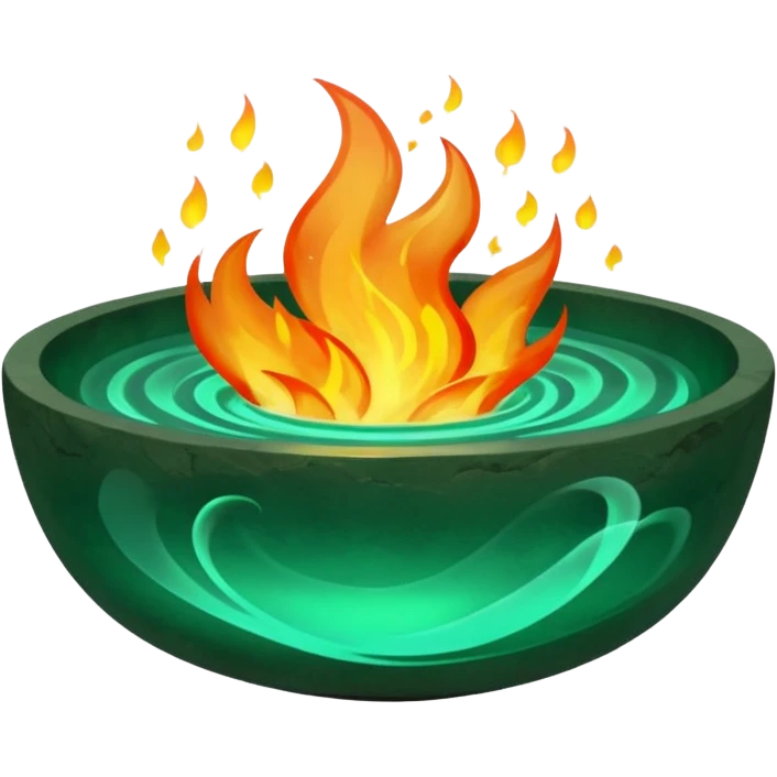 Enchanted emerald big fire rising from a flat stone bowl emoji