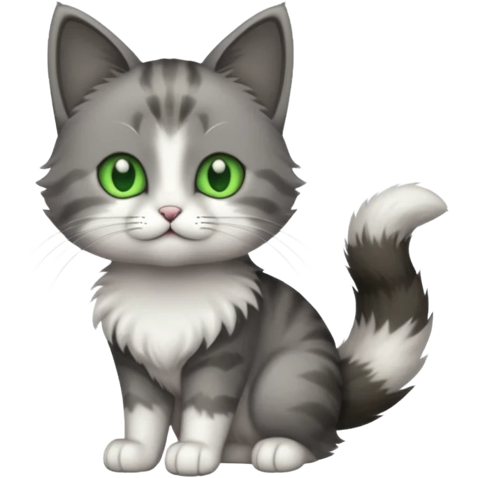 full body small short hair dark grey and white cat with green eyes emoji