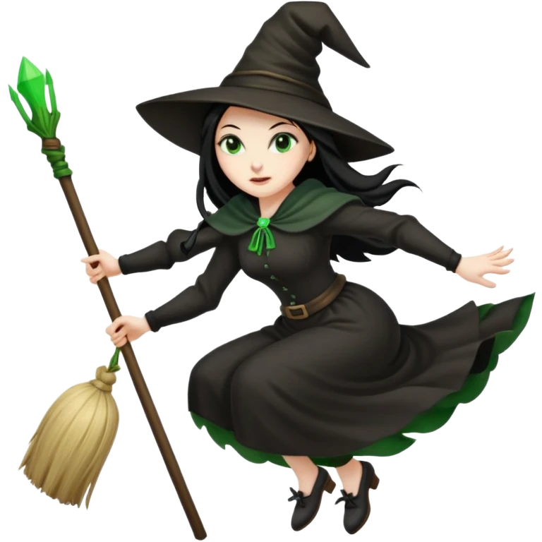 wicked looking witch flying high in the air on a broom emoji