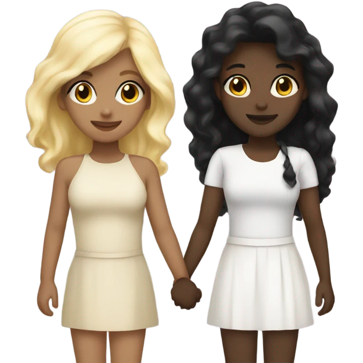 Blonde hair and black hair girls holding hands emoji