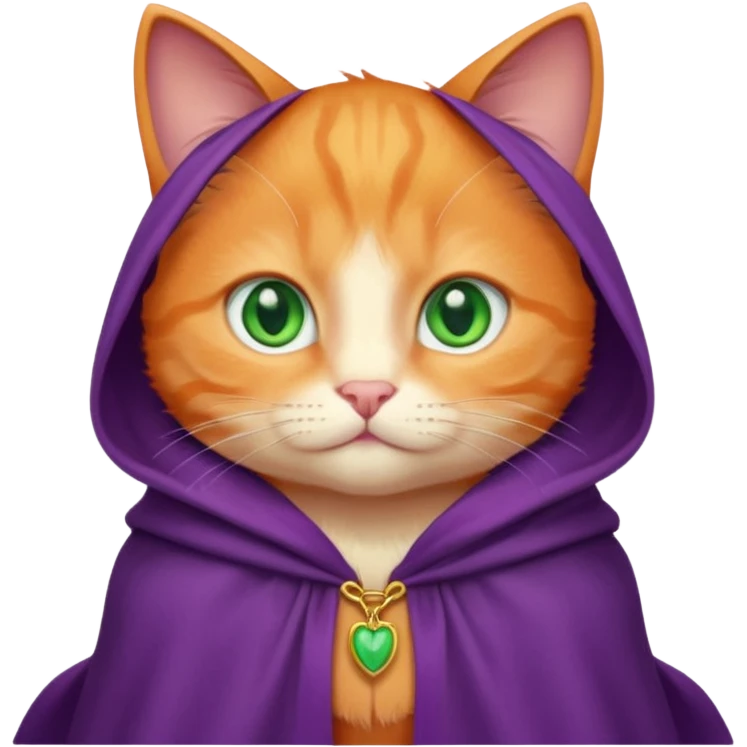 baby orange cat green eyes, in purple cloak emoji