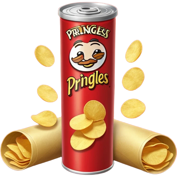 Draw a tall Prinnngles can with the red label & stack of chips beside it. emoji