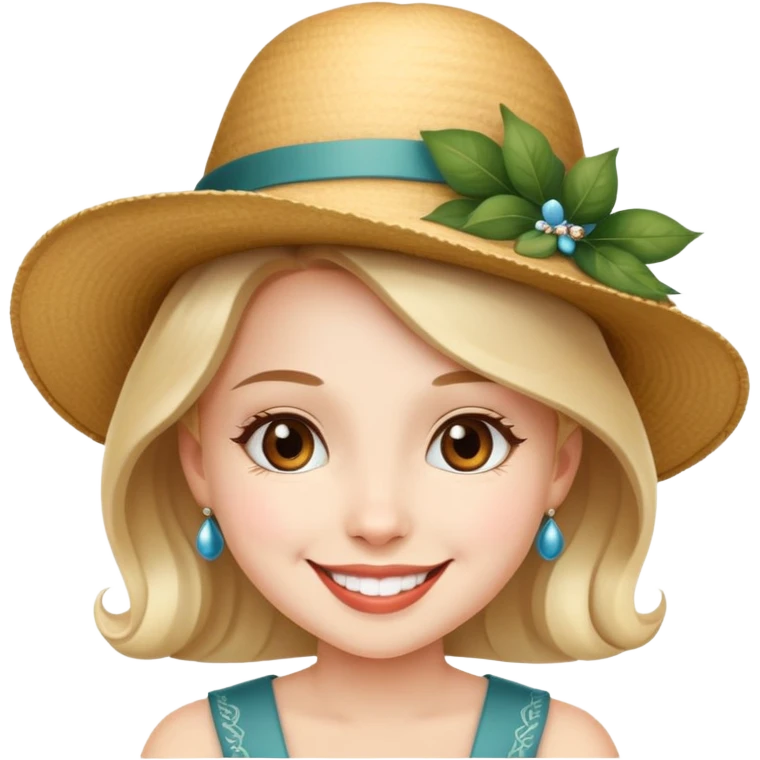 girl with a decorative, elegant hat, smiling emoji