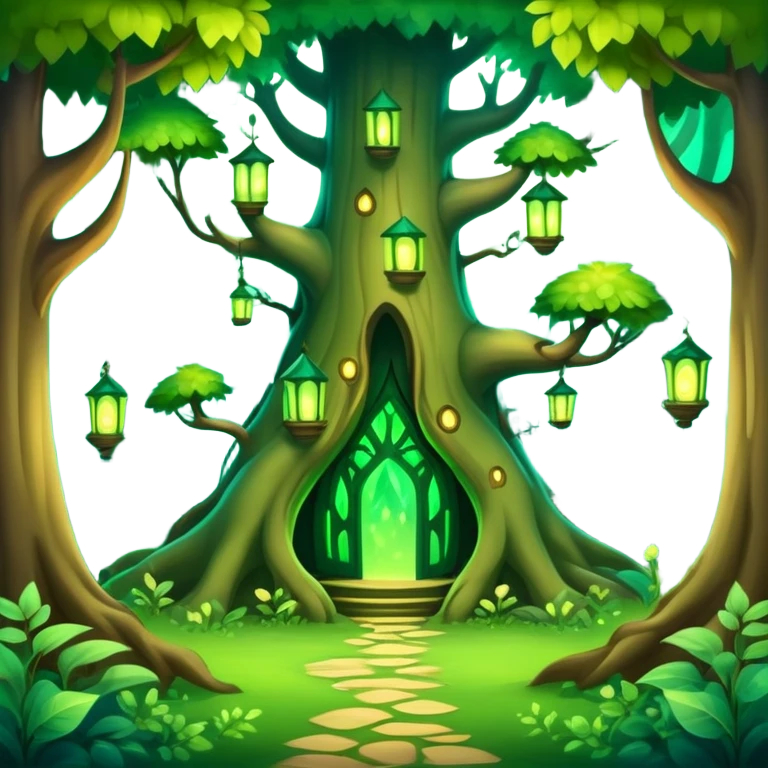 enchanted forest with lush green trees and magical glowing accents emoji
