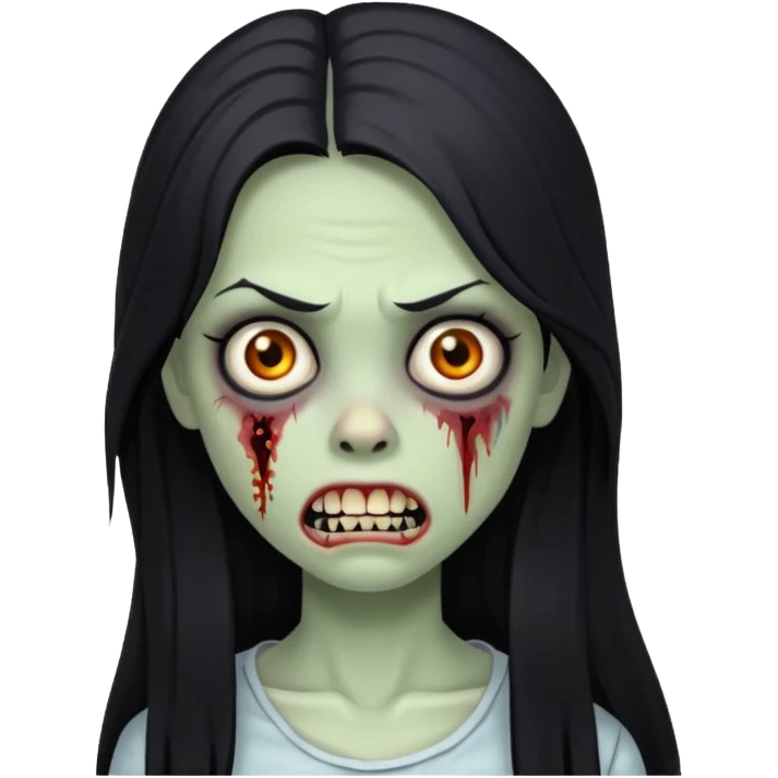 girl zombie with black long hair with teeth and serious face emoji