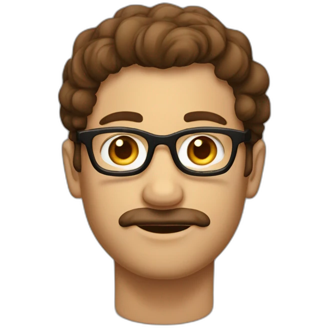 homme sans moustache avec des cheveux bruns bouclés et des lunettes rondes et des yeux marrons emoji