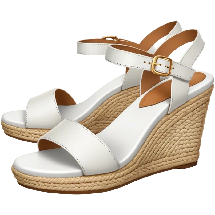 A pair of White wedge sandals with woven heel emoji