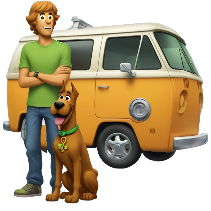 Scooby doo and shaggy with the mystery machine emoji