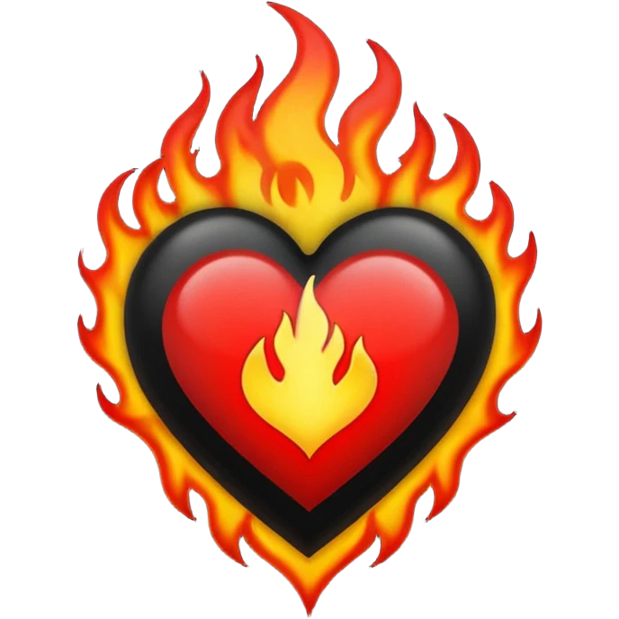 Black and red heart with flames tattoo style emoji