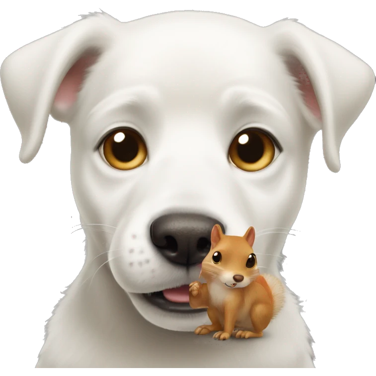 White dog spits with squirrel emoji