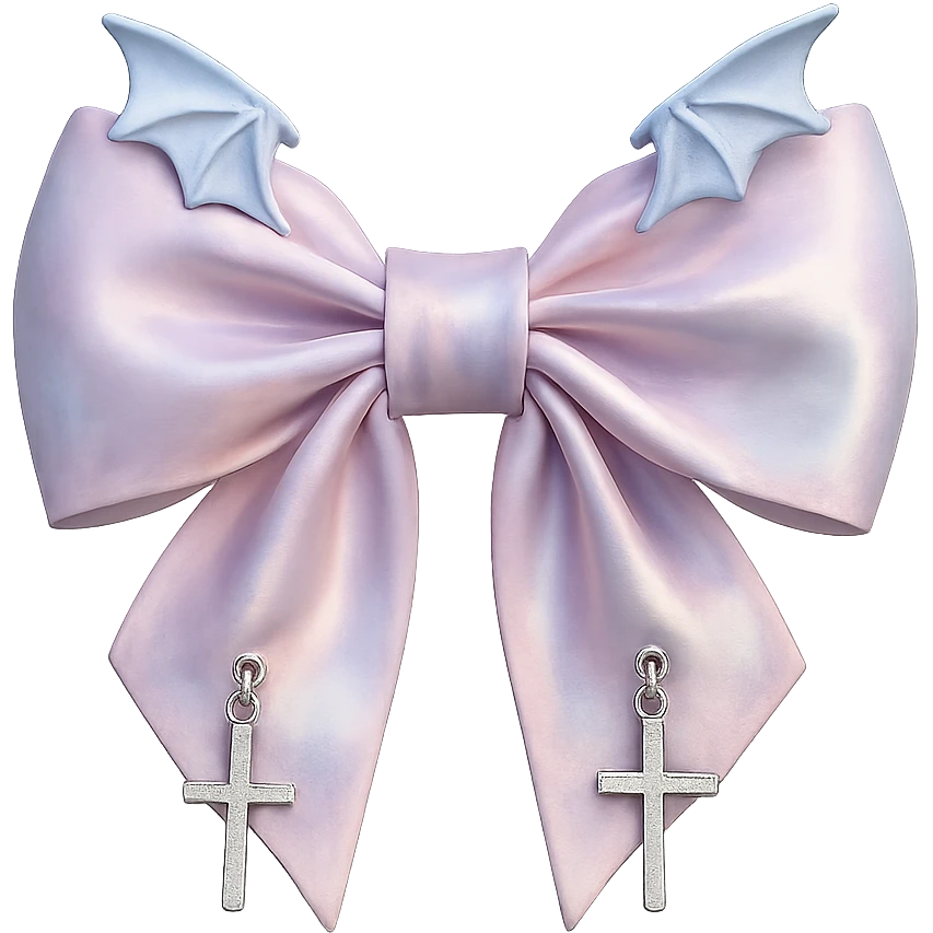Make the pink gothic bow pastel colored in a photorealistic style. Keep the background transparent. emoji