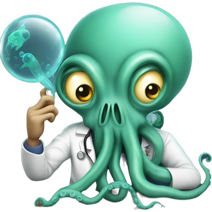 Alien Octopus with scared scientist  emoji