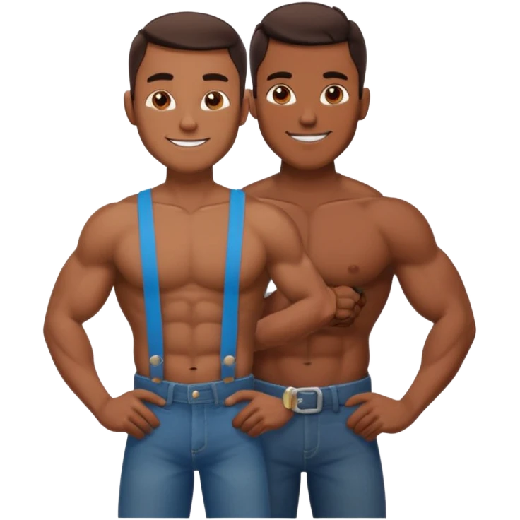 Adult male, brown skin, muscular, confident grin, slightly provocative stance, hands on hips, assertive energy, clearly distinct from Black and Farmer roles emoji