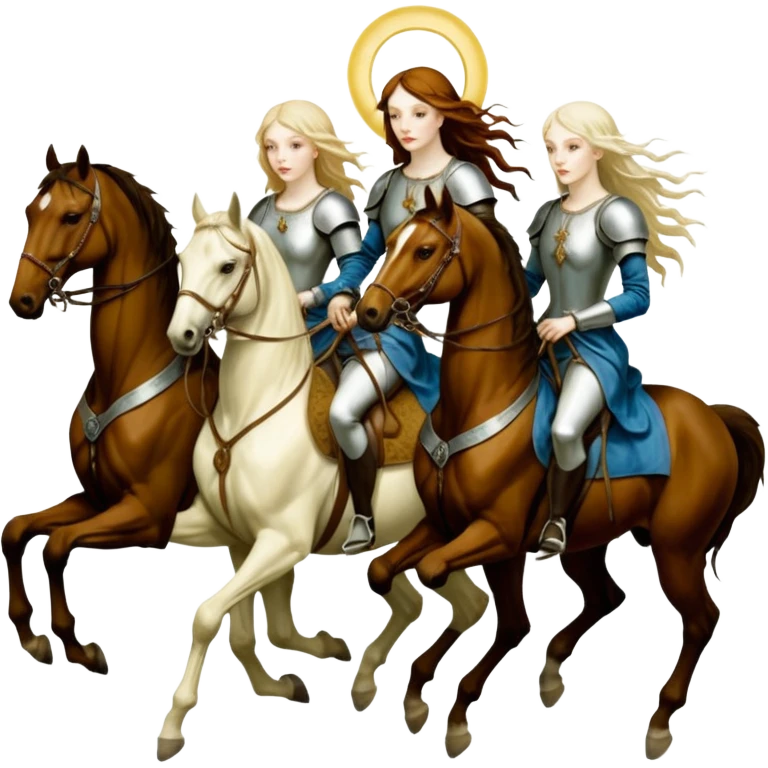 aesthetic brilliant radiant divine lighting, oil paint - ivory Four thin women as horsemen of the Apocalypse, after a graphic by Albrecht Dürer emoji