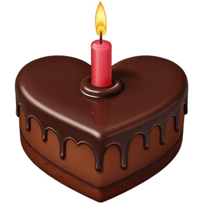 heart shaped birthday cake, chocolate glaze, single candle emoji