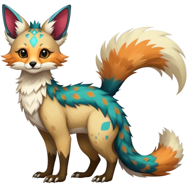 Feral Rare Fantasy vibrant colorful Vernid-Trico-species by LiLaiRa, random markings, tufted tail, tufted ears, full body emoji