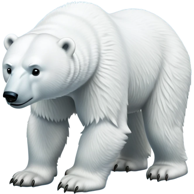 cinematic-polar-bear-realistic-full-body-standing-emoji,-massive-snowy-white-frame-lumbering-across-the-icy-tundra,-powerful-paws-pressing-into-the-frozen-ground,-head-tilted-dramatically,-thick-fur-dusted-with-ice-crystals,-simplified-yet-realistic-focused-features,-highly-detailed,-glowing-with-an-almost-sarcastic-glow

 emoji