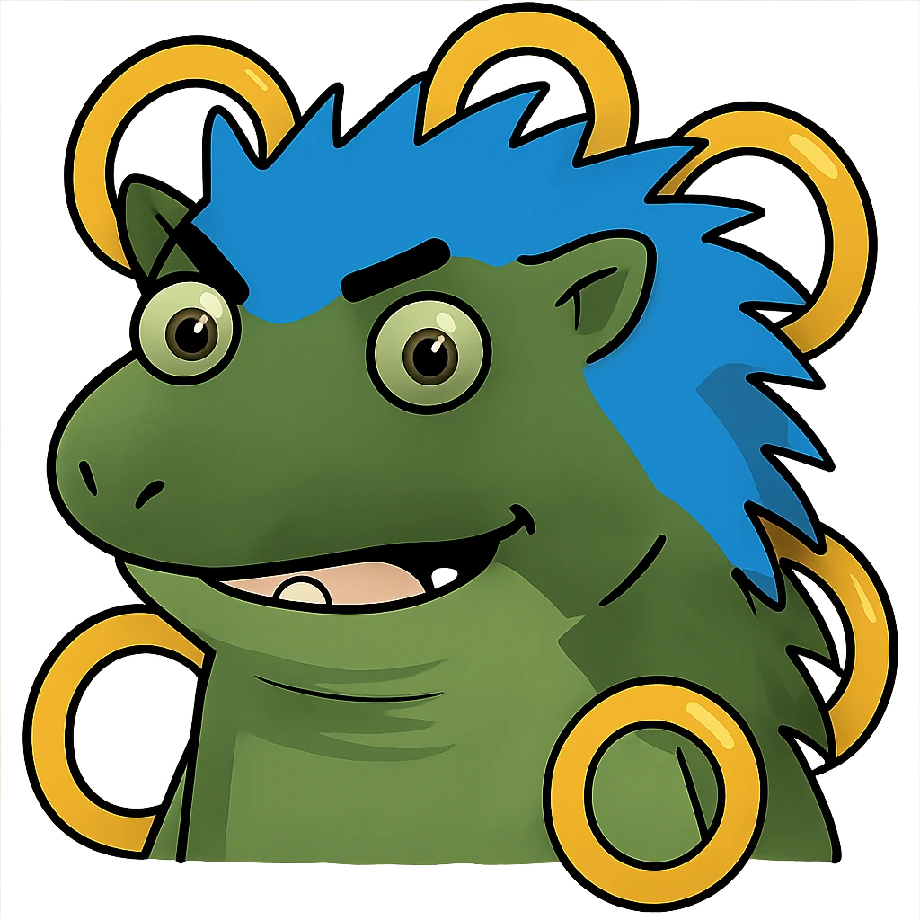 Add gold rings around Sanic the Hedgehog in meme style, keeping the original meme look, with no background. emoji