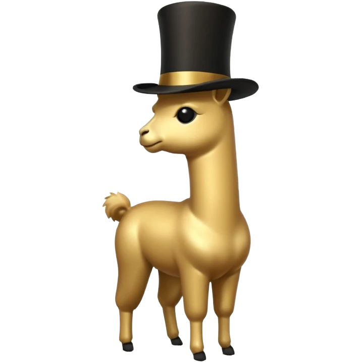 A small golden llama silhouette wearing a black top hat emoji