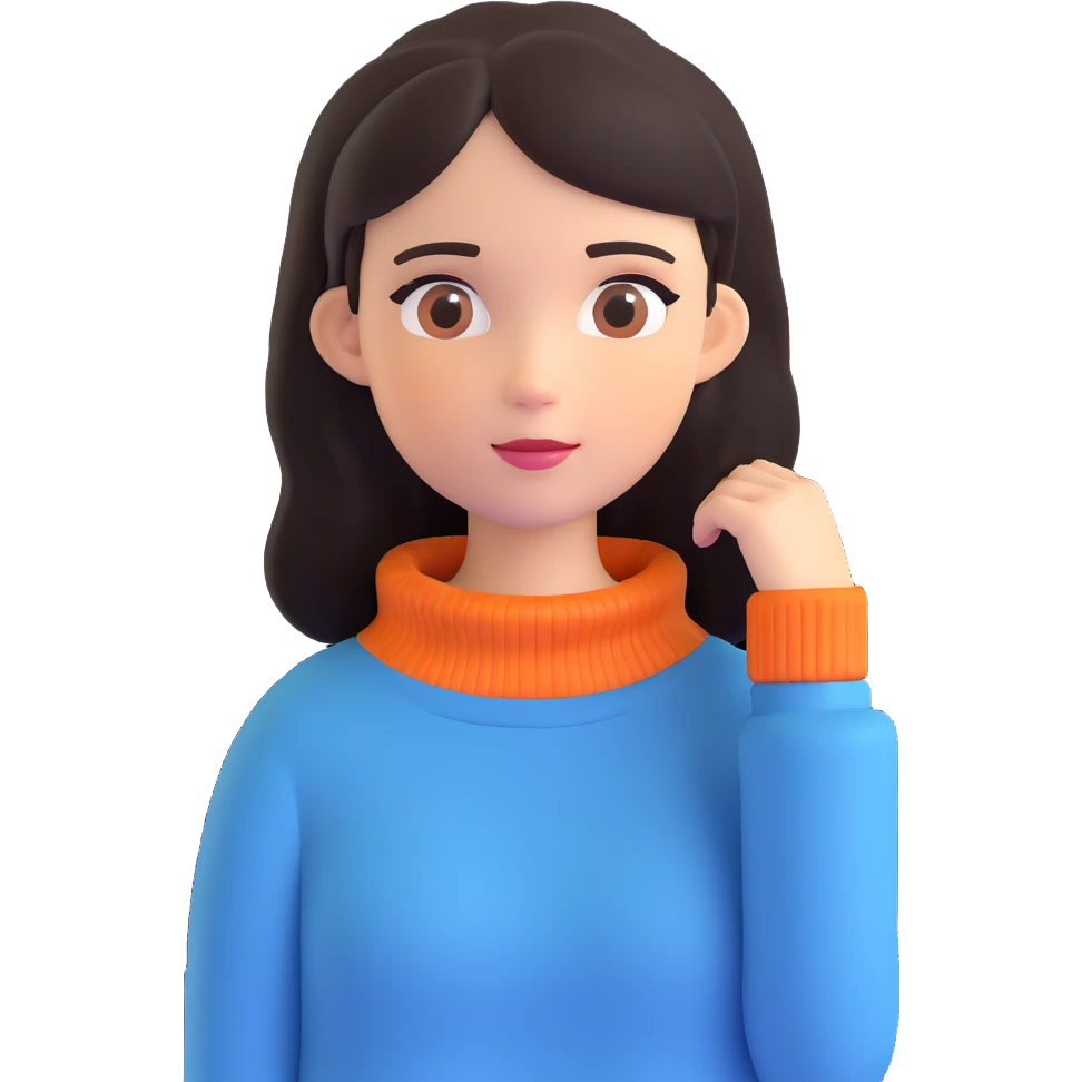 a girl with dark hair and a bluish sweater emoji