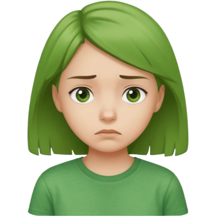 girl looking worried, green t-shirt emoji