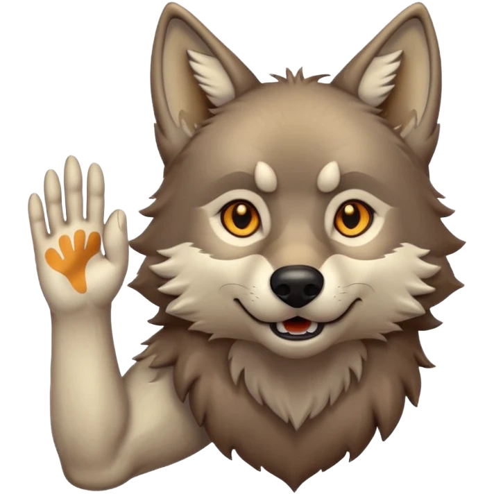 A real wolf waving his hand while he's standing but he's hand loks like a wolf's hand emoji
