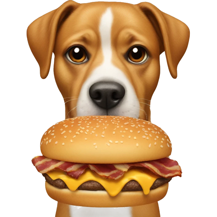 Dog eating a bacon cheeseburger emoji