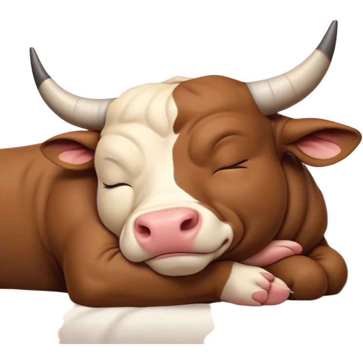 meme-worthy-cute-sleeping-domestic-bull-portrait-emoji,-head-resting-peacefully-with-a-contented-smile,-showcasing-a-robust,-muscular-build-and-a-luxuriously-soft-coat,-eyes-gently-closed-in-serene,-restful-slumber,-simplified,-solid-brown emoji