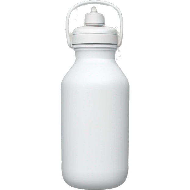 white water bottle with a white lid and a removable white handle strap attached to both sides of the neck emoji