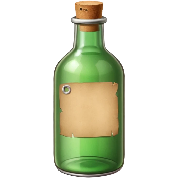 green old  glass bottle with a paper message inside like in movie  emoji