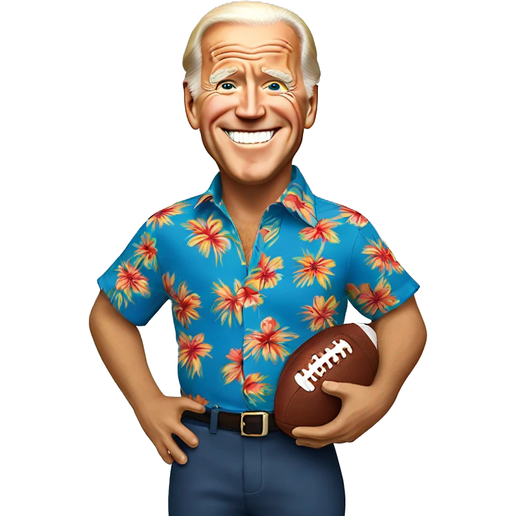 Joe Biden wearing a Hawaiian shirt wearing a football helmet emoji