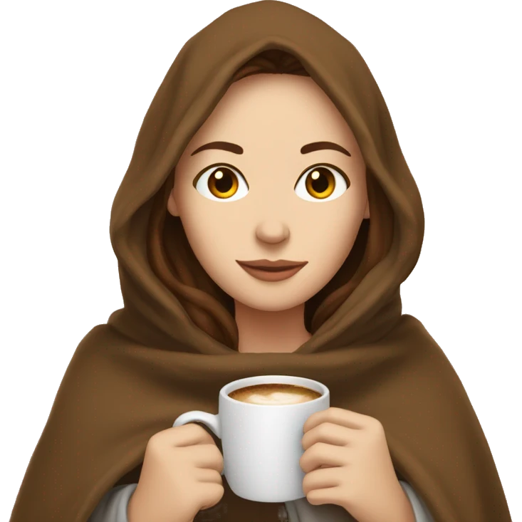 brown-haired white girl inside a blanket sipping coffee  emoji