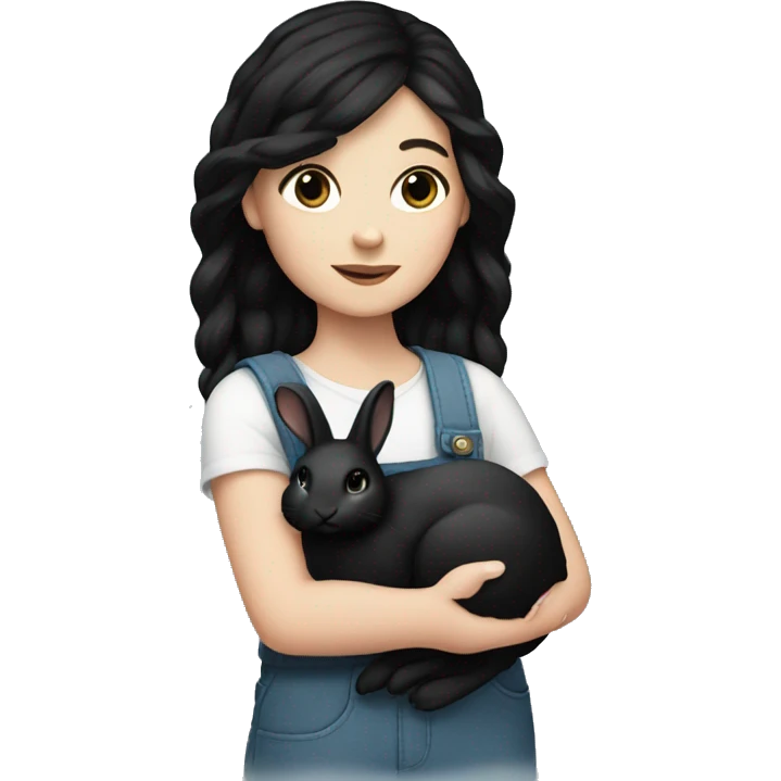 White girl with black hair holding a black bunny emoji