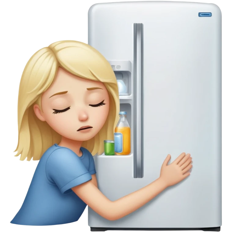 Blond girl trying to sleep next to a refrigerator  emoji